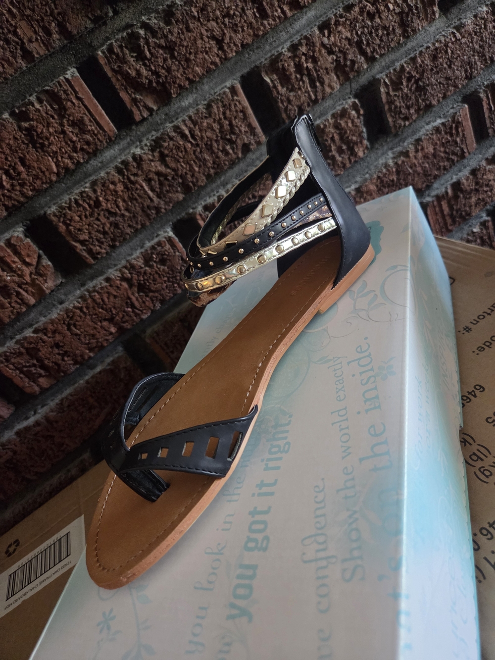 Maurices Black Sandals with Gold Accent Straps